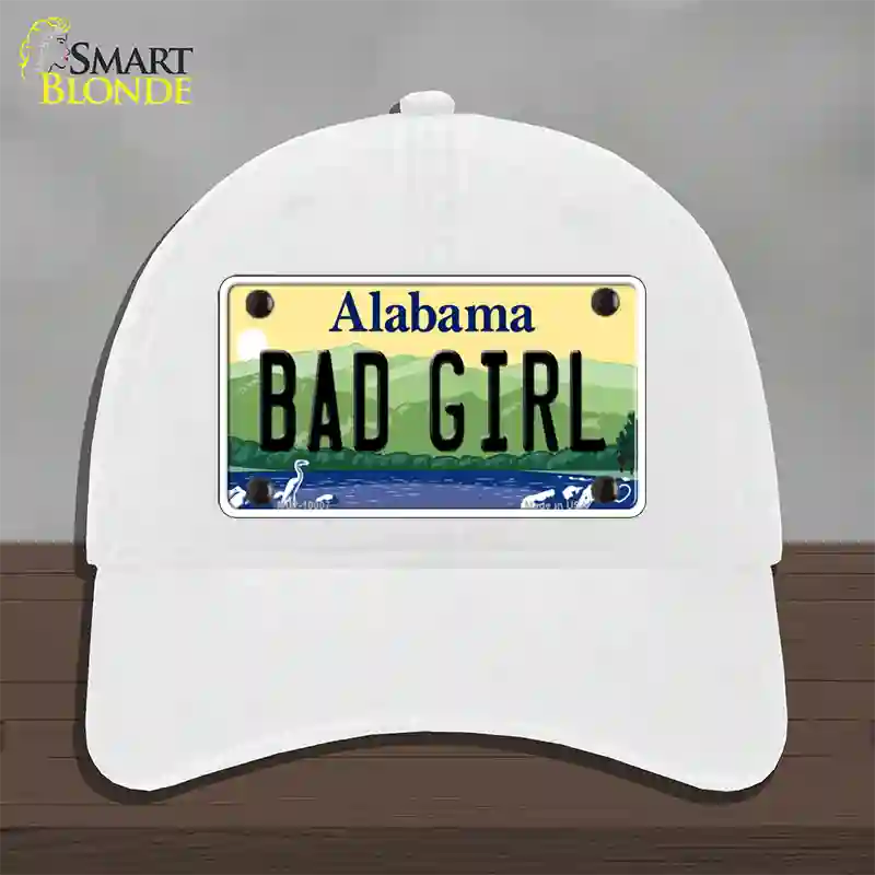 Bad Girl Alabama Novelty License Plate Hat Unconstructed Cotton / White