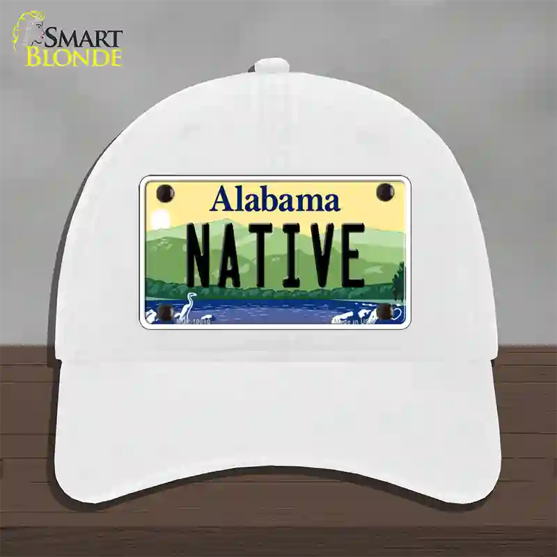 Native Alabama Novelty License Plate Hat Unconstructed Cotton / White