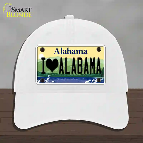 I Love Alabama Novelty License Plate Hat Unconstructed Cotton / White