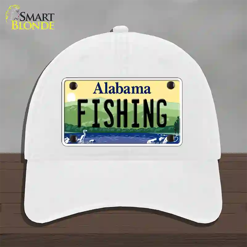 Fishing Alabama Novelty License Plate Hat Unconstructed Cotton / White