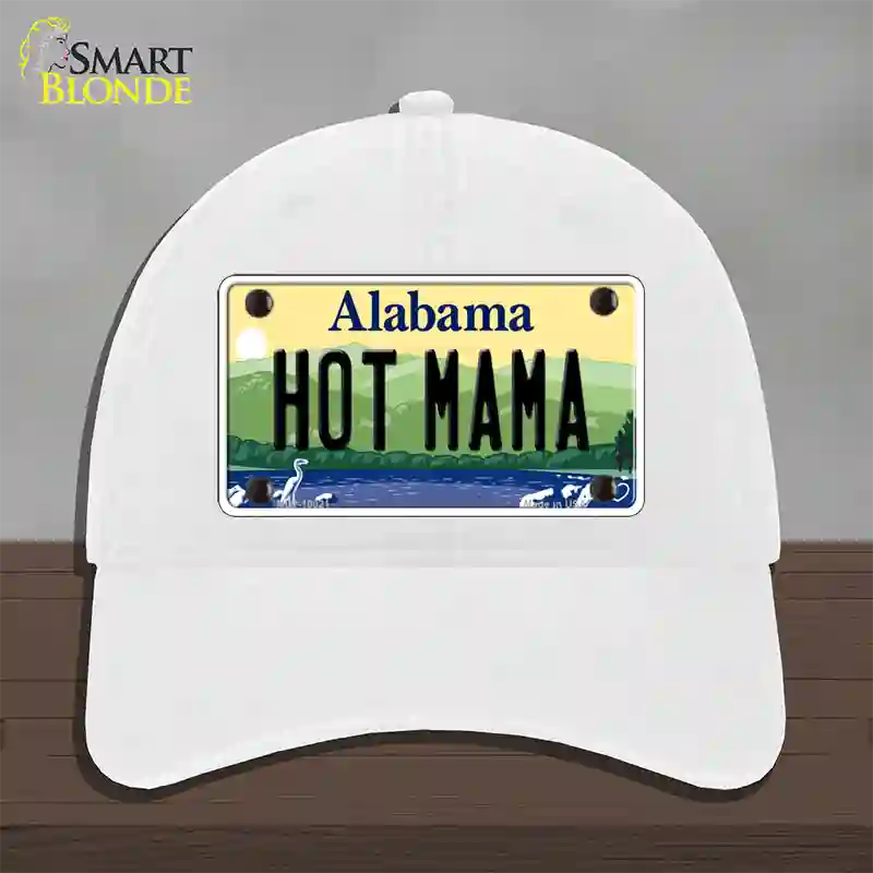 Hot Mama Alabama Novelty License Plate Hat Unconstructed Cotton / White