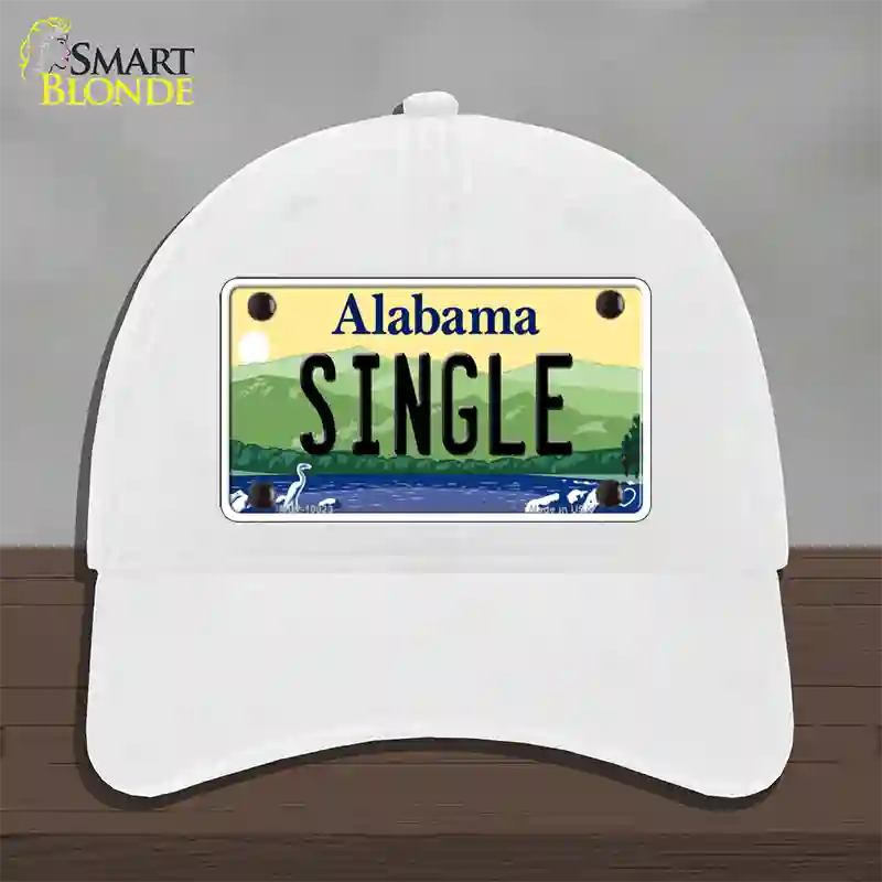 Single Alabama Novelty License Plate Hat Unconstructed Cotton / White