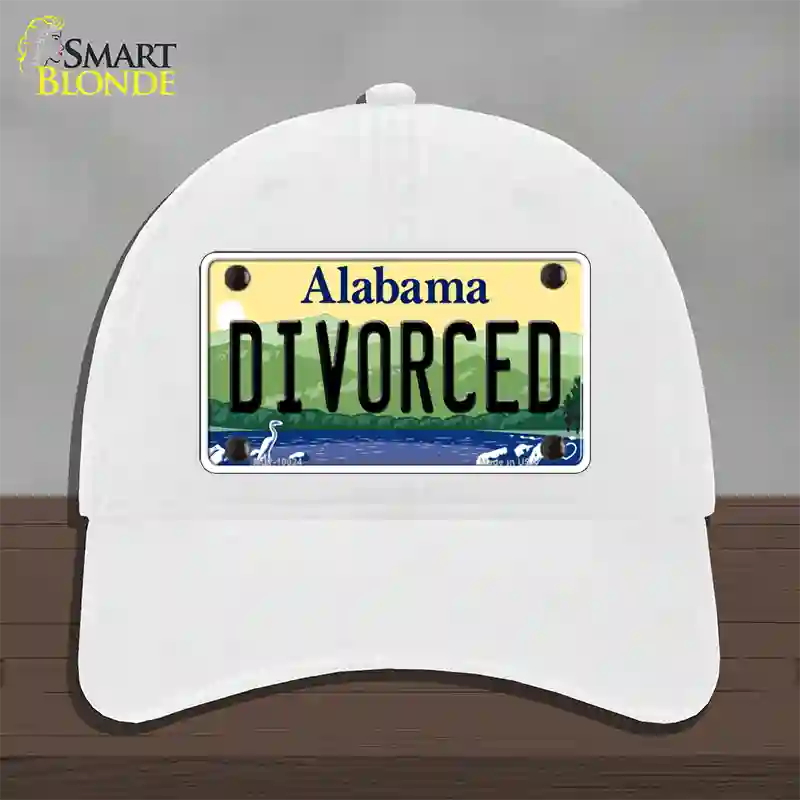 Divorced Alabama Novelty License Plate Hat Unconstructed Cotton / White