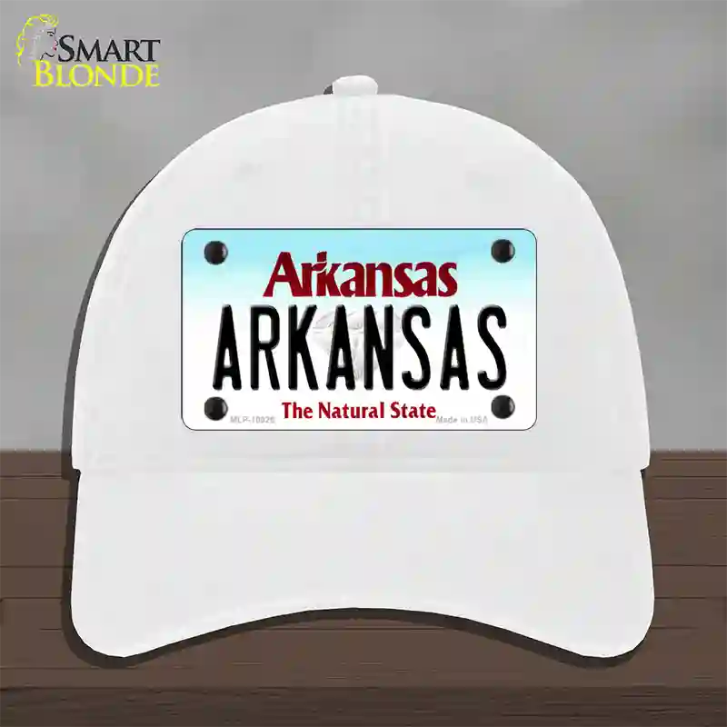 Arkansas Diamond Novelty License Plate Hat Unconstructed Cotton / White