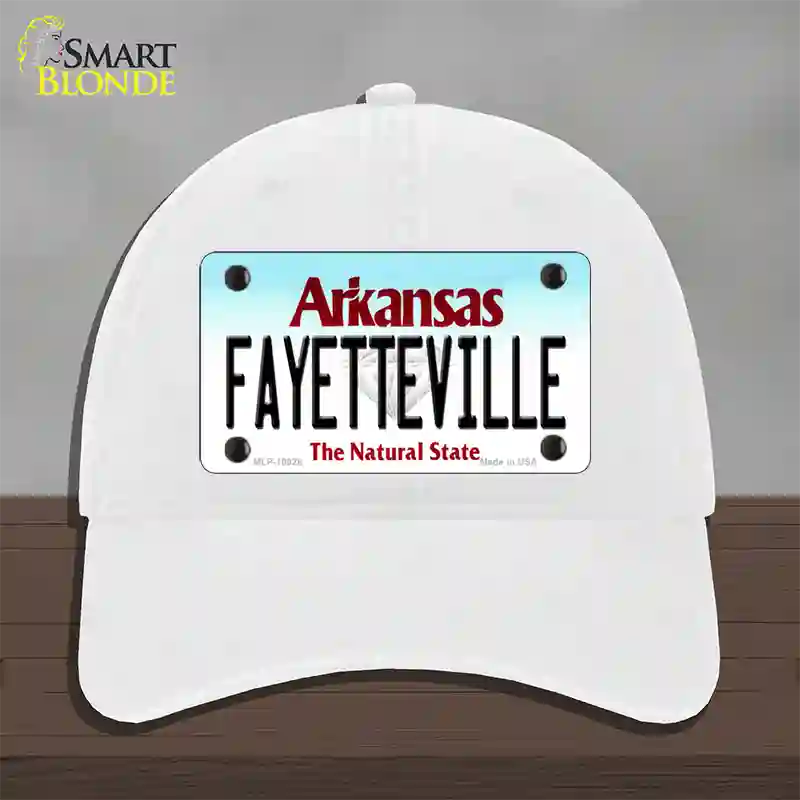 Fayetteville Arkansas Novelty License Plate Hat Unconstructed Cotton / White