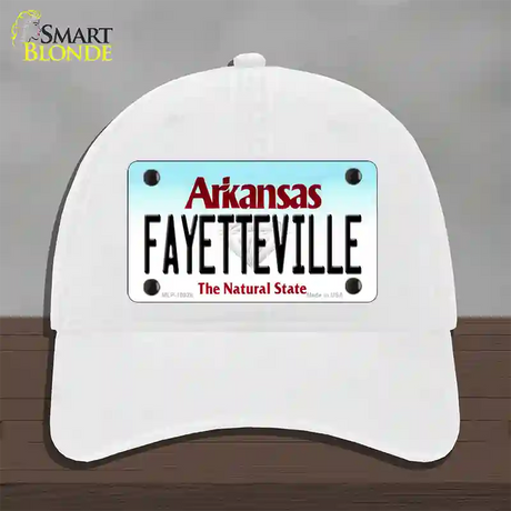 Fayetteville Arkansas Novelty License Plate Hat Unconstructed Cotton / White