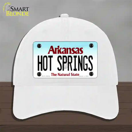 Hot Springs Arkansas Novelty License Plate Hat Unconstructed Cotton / White