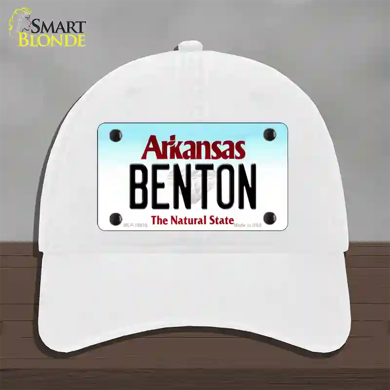 Benton Arkansas Novelty License Plate Hat Unconstructed Cotton / White