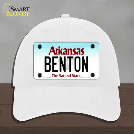 Benton Arkansas Novelty License Plate Hat Unconstructed Cotton / White