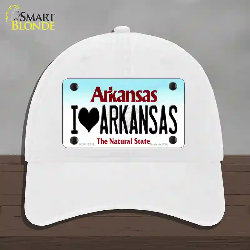 I Love Arkansas Novelty License Plate Hat Unconstructed Cotton / White