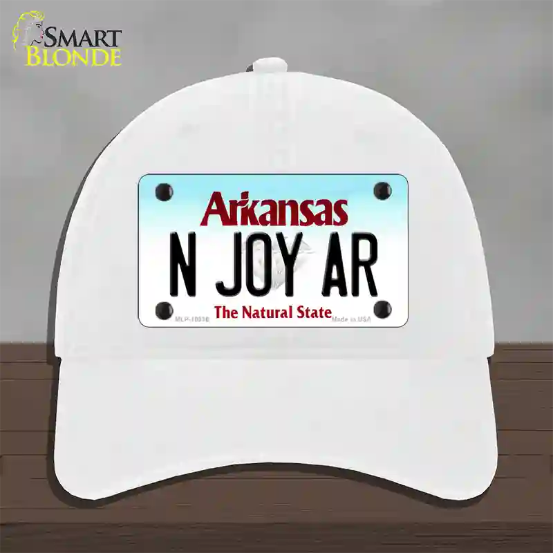 N Joy AR Arkansas Novelty License Plate Hat Unconstructed Cotton / White