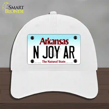 N Joy AR Arkansas Novelty License Plate Hat Unconstructed Cotton / White