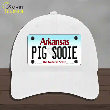 Pig Sooie Arkansas Novelty License Plate Hat Unconstructed Cotton / White