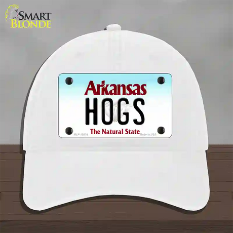 Hogs Arkansas Novelty License Plate Hat Unconstructed Cotton / White