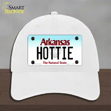 Hottie Arkansas Novelty License Plate Hat Unconstructed Cotton / White