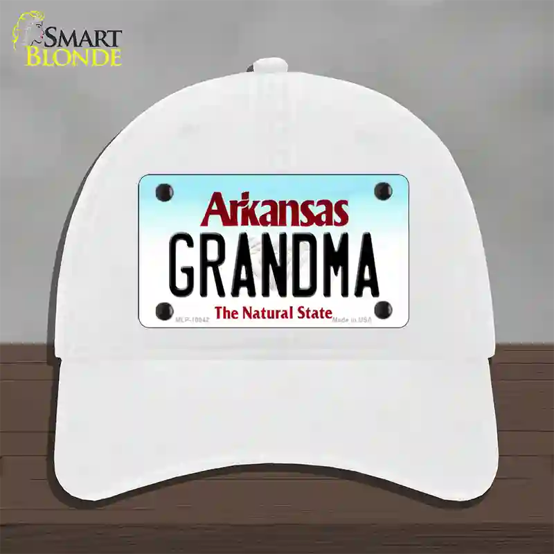 Grandma Arkansas Novelty License Plate Hat Unconstructed Cotton / White