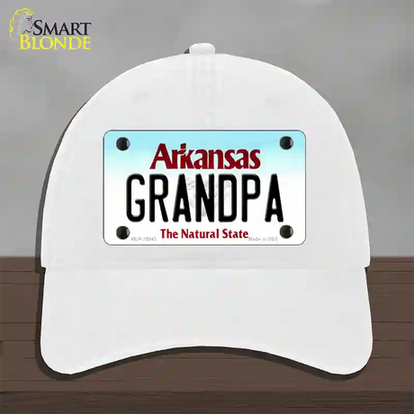 Grandpa Arkansas Novelty License Plate Hat Unconstructed Cotton / White