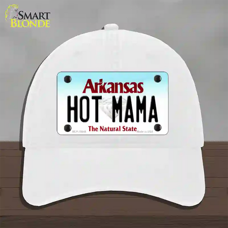 Hot Mama Arkansas Novelty License Plate Hat Unconstructed Cotton / White