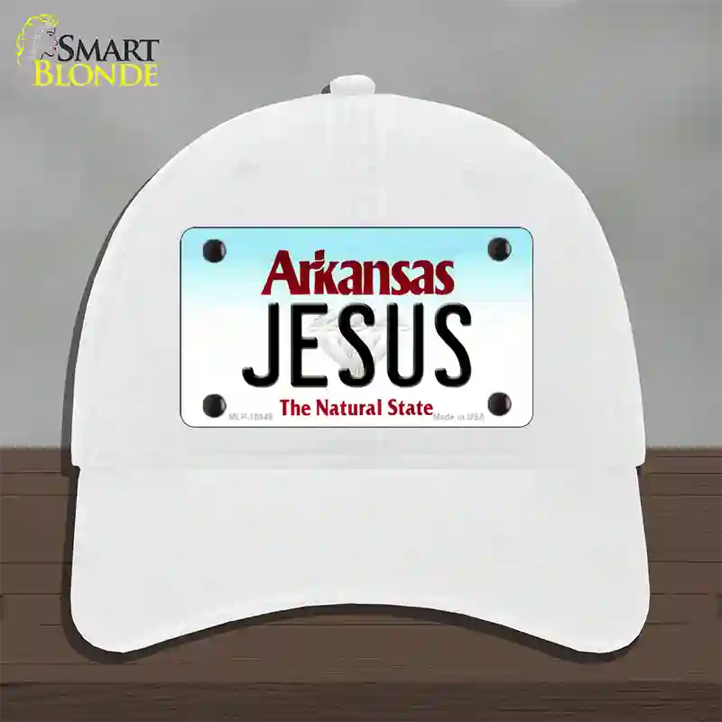 Jesus Arkansas Novelty License Plate Hat Unconstructed Cotton / White