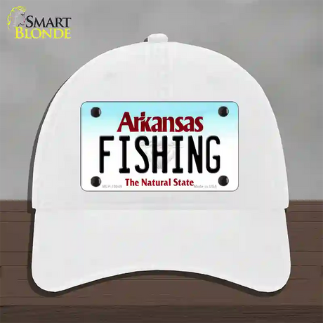 Fishing Arkansas Novelty License Plate Hat Unconstructed Cotton / White