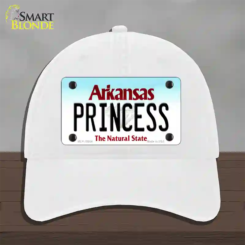 Princess Arkansas Novelty License Plate Hat Unconstructed Cotton / White