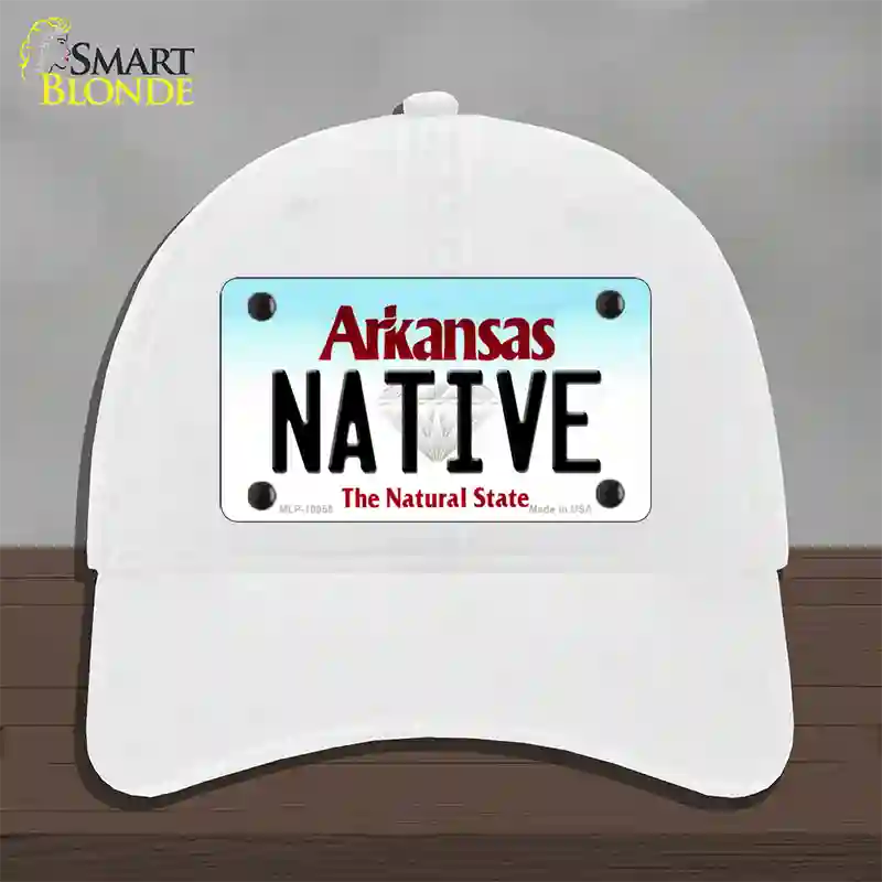 Native Arkansas Novelty License Plate Hat Unconstructed Cotton / White