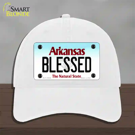 Blessed Arkansas Novelty License Plate Hat Unconstructed Cotton / White