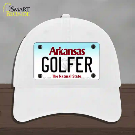 Golfer Arkansas Novelty License Plate Hat Unconstructed Cotton / White