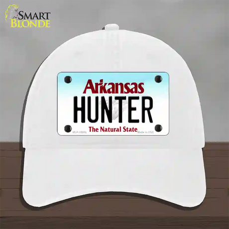 Hunter Arkansas Novelty License Plate Hat Unconstructed Cotton / White