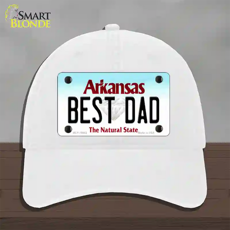 Best Dad Arkansas Novelty License Plate Hat Unconstructed Cotton / White