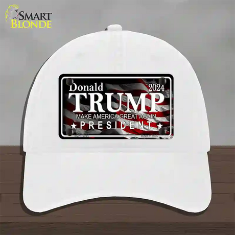 Trump 2024 Novelty License Plate Hat Unconstructed Cotton / White