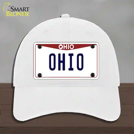 Ohio Maroon Novelty License Plate Hat Unconstructed Cotton / White