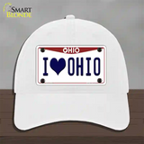 I Love Ohio Novelty License Plate Hat Unconstructed Cotton / White