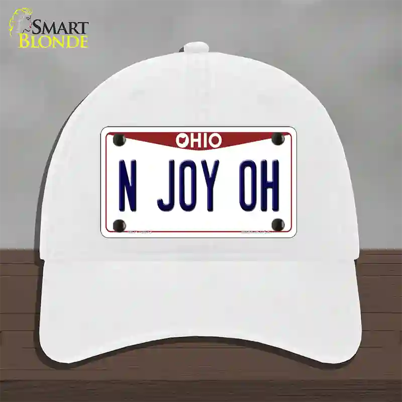 N Joy OH Ohio Novelty License Plate Hat Unconstructed Cotton / White