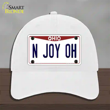 N Joy OH Ohio Novelty License Plate Hat Unconstructed Cotton / White