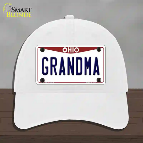 Grandma Ohio Novelty License Plate Hat Unconstructed Cotton / White