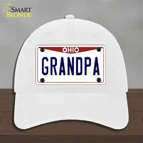 Grandpa Ohio Novelty License Plate Hat Unconstructed Cotton / White