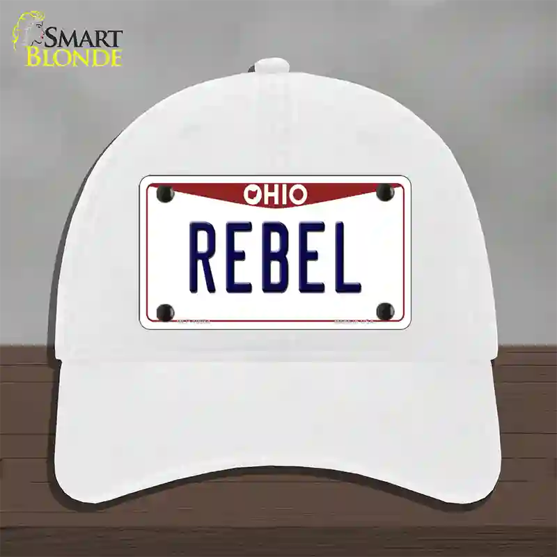 Rebel Ohio Novelty License Plate Hat Unconstructed Cotton / White