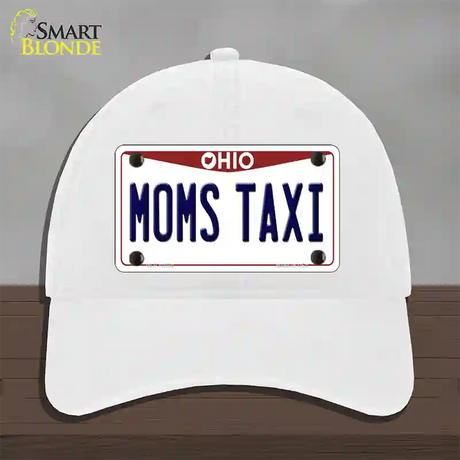 Moms Taxi Ohio Novelty License Plate Hat Unconstructed Cotton / White