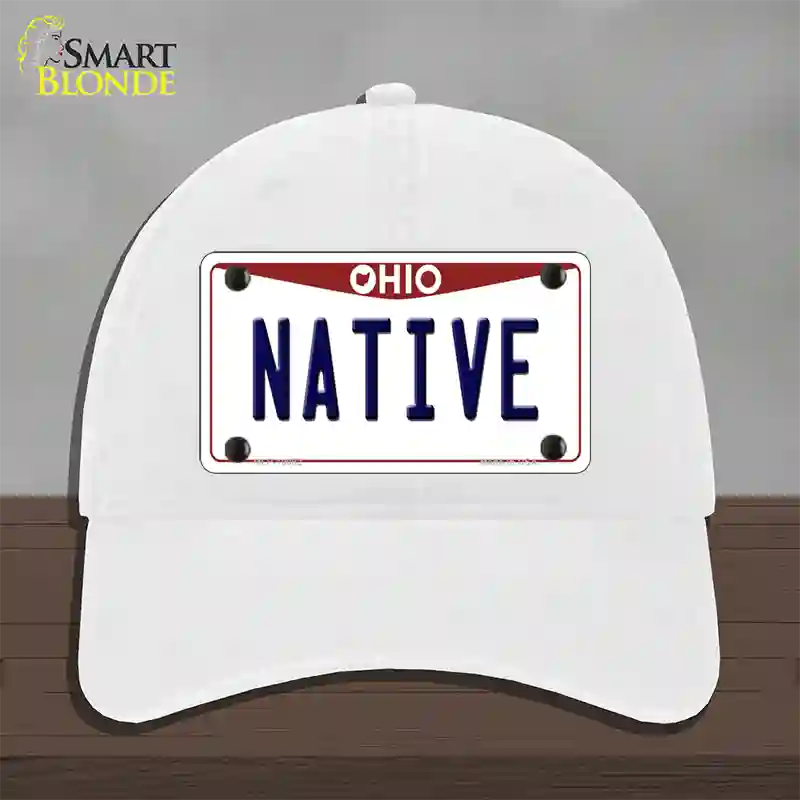 Native Ohio Novelty License Plate Hat Unconstructed Cotton / White