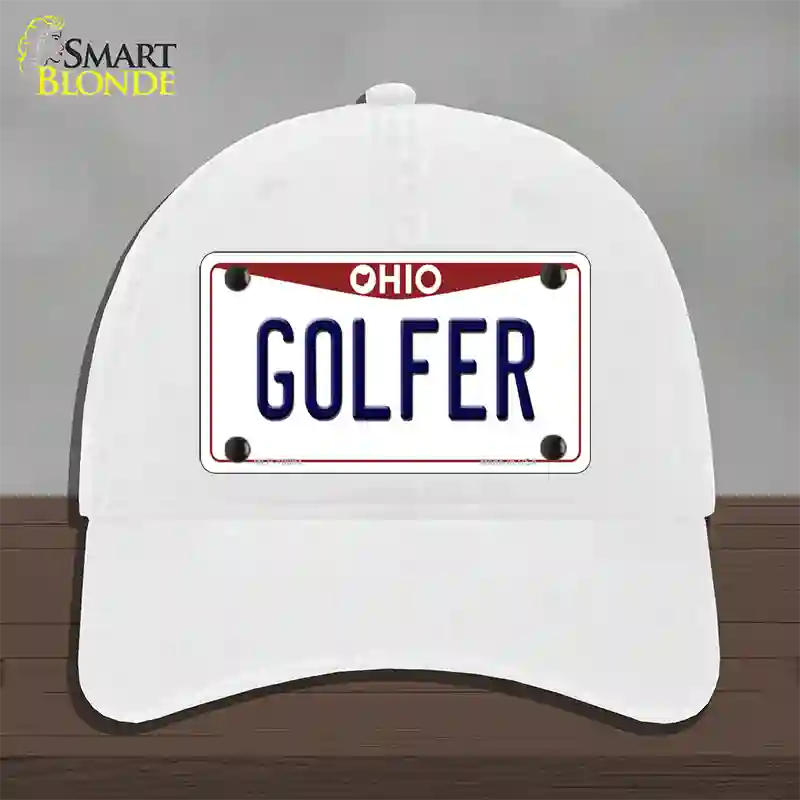 Golfer Ohio Novelty License Plate Hat Unconstructed Cotton / White