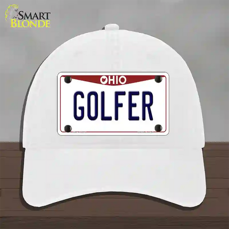 Golfer Ohio Novelty License Plate Hat Unconstructed Cotton / White