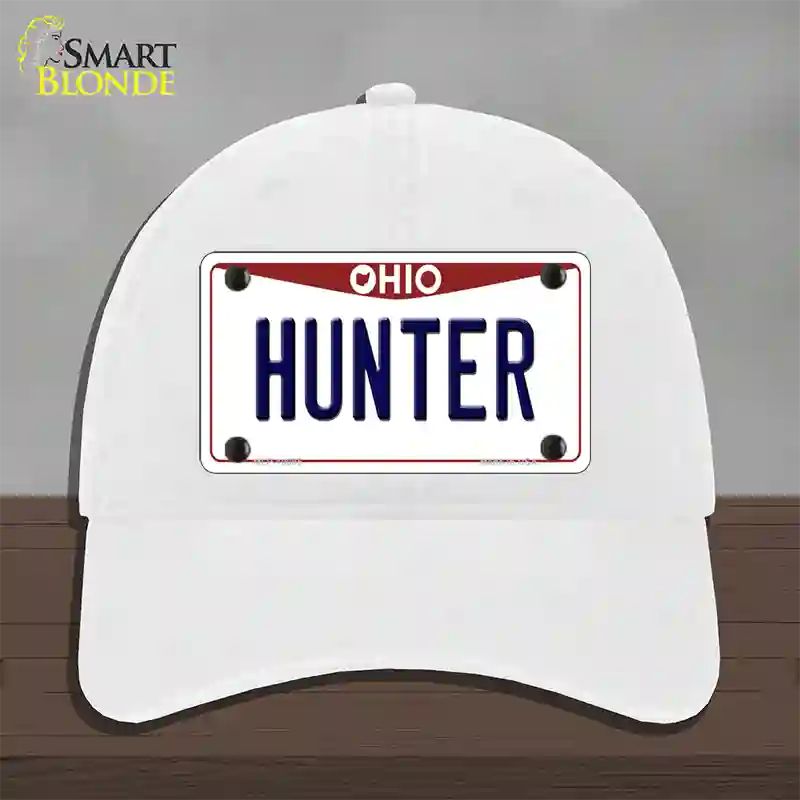 Hunter Ohio Novelty License Plate Hat Unconstructed Cotton / White