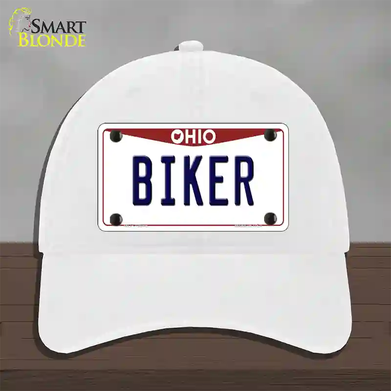 Biker Ohio Novelty License Plate Hat Unconstructed Cotton / White