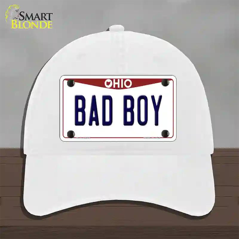 Bad Boy Ohio Novelty License Plate Hat Unconstructed Cotton / White