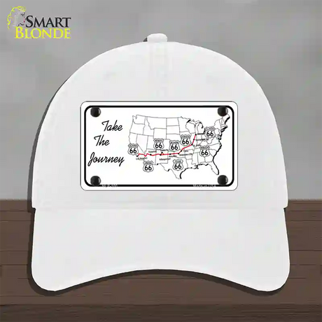 Take The Journey Novelty License Plate Hat Unconstructed Cotton / White