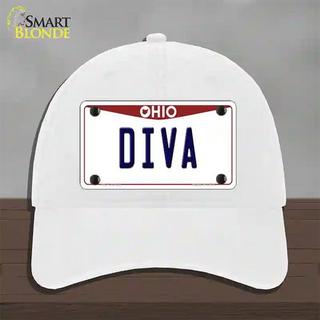 Diva Ohio Novelty License Plate Hat Unconstructed Cotton / White