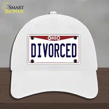 Divorced Ohio Novelty License Plate Hat Unconstructed Cotton / White