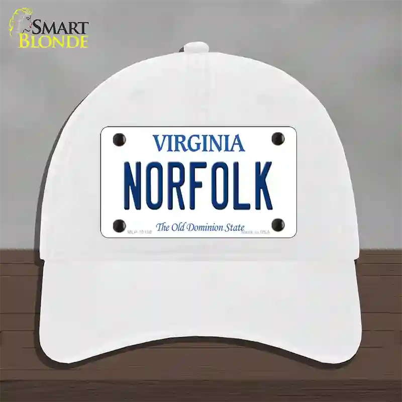 Norfolk Virginia Novelty License Plate Hat Unconstructed Cotton / White