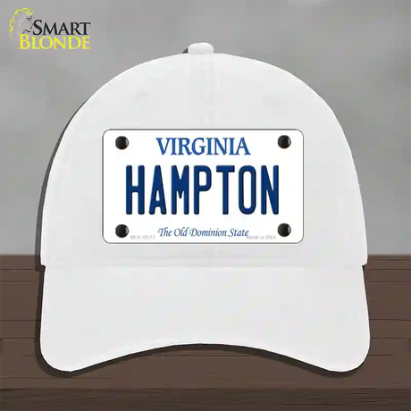 Hampton Virginia Novelty License Plate Hat Unconstructed Cotton / White